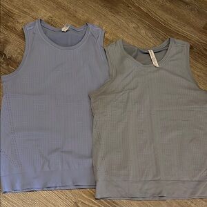 Athleta Light Blue and Gray Tank Tops